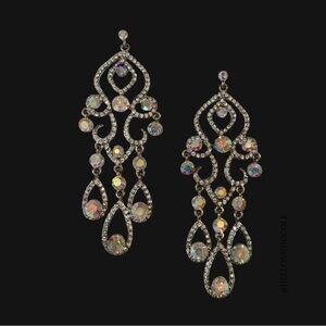 Elegant Silver Aurora Borealis Rhinestone Chandelier Earrings